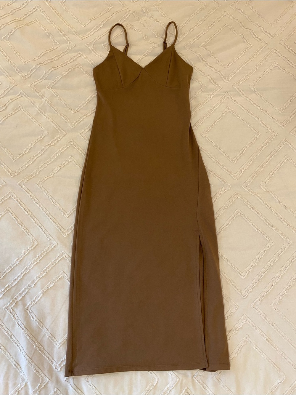 Brown Spaghetti-Strap Midi Dress